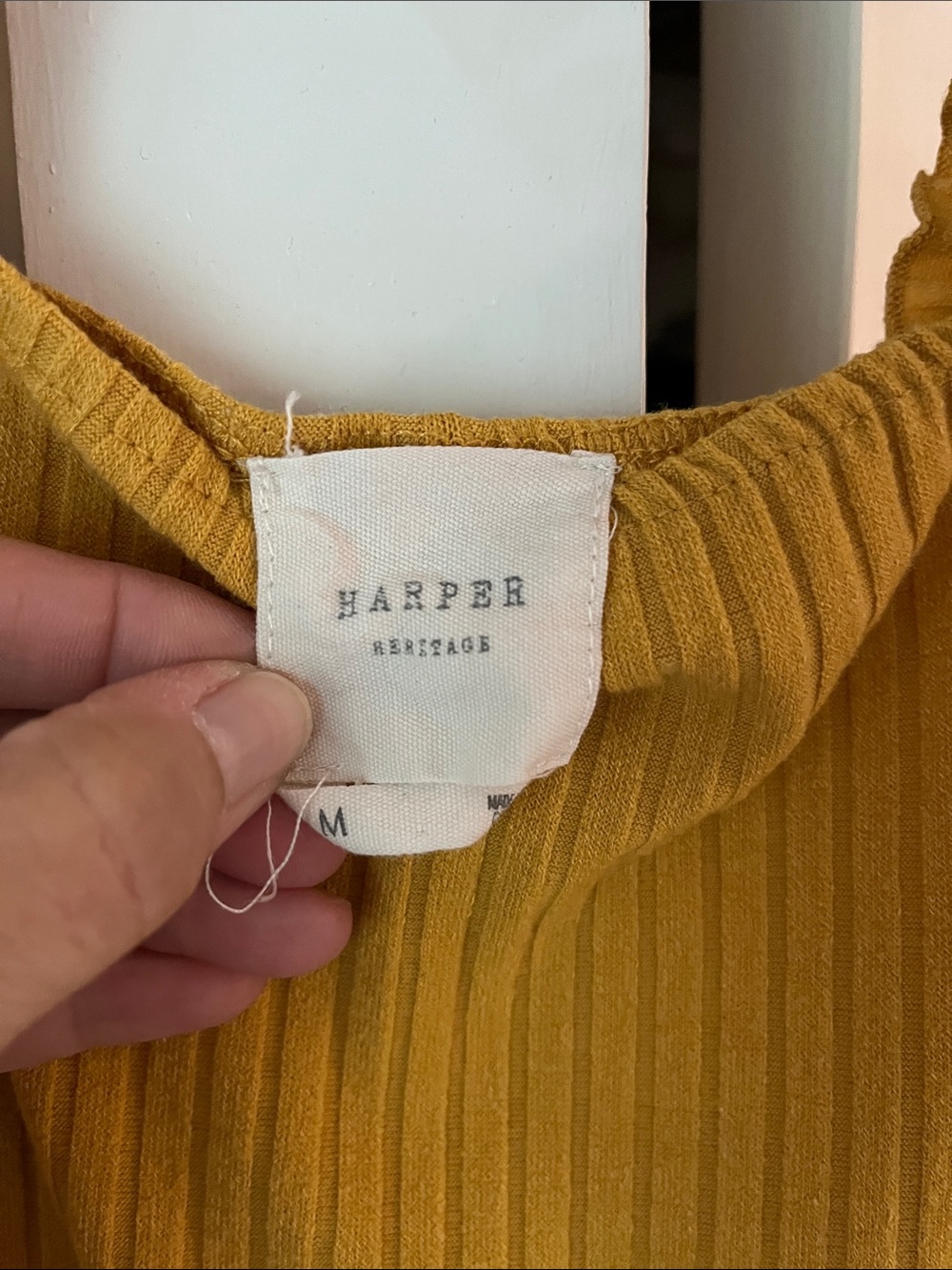 Harper Mustard Yellow Ribbed Ruffle-Shoulder Mini Dress - Picture 2 of 4